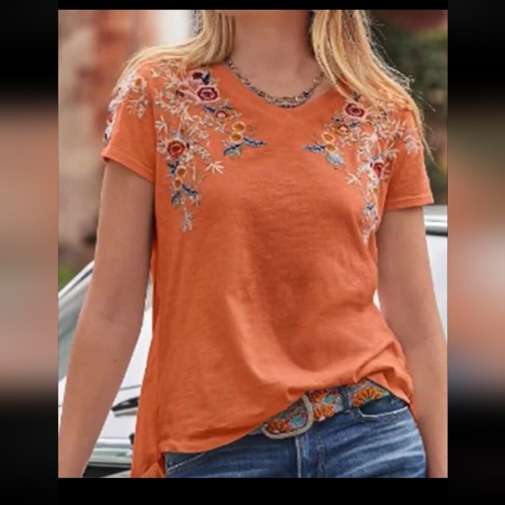 Sundance Embroidered Split Back Top - image 1